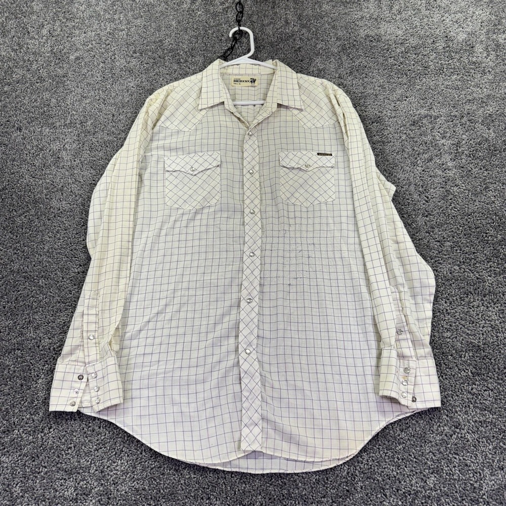 Vintage Roebucks Shirt Mens XLT White Check Long Sleeve Western Snap Pockets